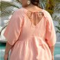 Apricot Pink Plus Size Textured Wide Short Sleeve Babydoll Blouse