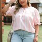 Pink Stripe Plus Size Tassel Tie Frilled Detail Short Sleeve Blouse
