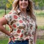 Khaki Plus Size Western Pattern Print Buttoned Short Sleeve Shirt
