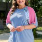 Sky Blue Leopard Print Patch Colorblock Plus Size T Shirt