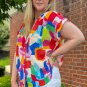 Colorful Brush Stroke Printed Plus Size Button Split Neck Blouse