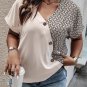 Oatmeal Contrast Geometric Print Patchwork Short Sleeve Plus Size Top