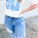 Sky Blue USA Graphic Crewneck Plus Size Patriotic Tee