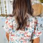 White Horse Galloping Allover Print Split Neck Plus Size Blouse