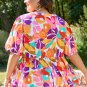 Pink Plus Size Floral Print V Neck Fit and Flare Blouse