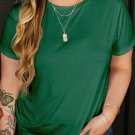 Dark Green Round Neck Rolled Sleeve Plus Size T Shirt