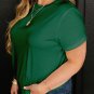 Dark Green Round Neck Rolled Sleeve Plus Size T Shirt