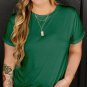 Dark Green Round Neck Rolled Sleeve Plus Size T Shirt