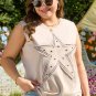Parchment Studded Star Lace Patchwork Hem Plus Size Tank Top