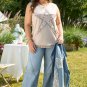 Parchment Studded Star Lace Patchwork Hem Plus Size Tank Top