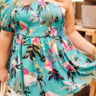 Green Plus Size Smocked Bodice Single Puff Short Sleeve Babydoll Blouse