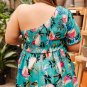 Green Plus Size Smocked Bodice Single Puff Short Sleeve Babydoll Blouse