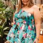 Green Plus Size Smocked Bodice Single Puff Short Sleeve Babydoll Blouse