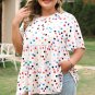 Beige Polka Dot Print Short Sleeve Ruffled Plus Size Babydoll Blouse