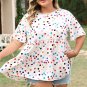 Beige Polka Dot Print Short Sleeve Ruffled Plus Size Babydoll Blouse