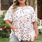 Beige Polka Dot Print Short Sleeve Ruffled Plus Size Babydoll Blouse
