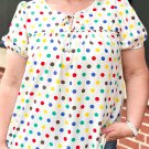 Apricot Plus Size Colorful Polka Dots Tie Neck Puff Sleeve Blouse