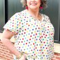 Apricot Plus Size Colorful Polka Dots Tie Neck Puff Sleeve Blouse
