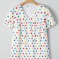 Apricot Plus Size Colorful Polka Dots Tie Neck Puff Sleeve Blouse