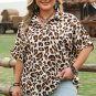 Khaki Plus Size Leopard Print Short Sleeve Buttoned Shirt