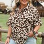 Khaki Plus Size Leopard Print Short Sleeve Buttoned Shirt