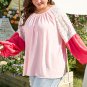 Pink Contrast Floral Patchwork Long Sleeve Plus Size Blouse