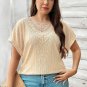 Beige Lace Crochet Patched Cable Textured Cuffed Plus Size Top