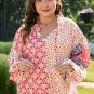 Orange Floral Geometric Patchwork Lace Up Crewneck Plus Size Blouse