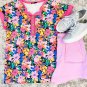 Rose Floral Short Sleeve Contrast Edge Plus Size Henley Top