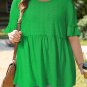 Green Textured Frilled Short Sleeve Plus Size Babydoll Blouse