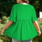 Green Textured Frilled Short Sleeve Plus Size Babydoll Blouse