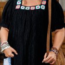 Black Floral Crochet Square Neck Ruffled Short Sleeve Flowy Plus Size Top