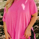 Coral Plus Size Solid Color Drop Shoulder Side Split T Shirt
