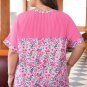 Pink Plus Size Floral Print Corded Patchwork Loose Top