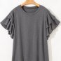 Dark Grey Double Ruffled Short Sleeve Plus Size Top