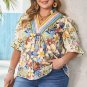 Multicolour Plus Size Floral Print Woven V Neck Half Sleeve Blouse