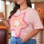 Light Pink Eyelet Lace Star Applique Plus Size T Shirt