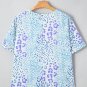 Sky Blue Leopard Print Short Sleeve V Neck Plus Size Top