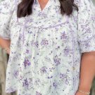 Purple Floral Trimmed Detail Split Neck Plus Size Top