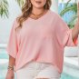 Pink Textured Half Sleeve V Neck Plus Size T Shirt with Chest Pocket