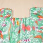 Green Tropical Boho Print Puff Sleeve Square Neck Loose Plus Blouse