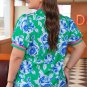 Green Floral Print Short Puff Sleeve Plus Size Top