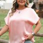 Pink Metallic Gloss Short Batwing Sleeve Plus Size Top