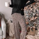 Long Sleeve Top and Leopard Print Pants Lounge Set
