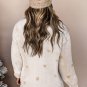 White Plush Star Pattern Long Sleeve Pullover and Shorts Lounge Set