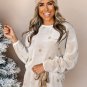 White Plush Star Pattern Long Sleeve Pullover and Shorts Lounge Set