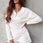 White Ribbed Zipper Sweatshirt and High Waist Shorts Set