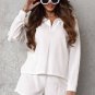 White Ribbed Zipper Sweatshirt and High Waist Shorts Set