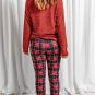 Solid Long Sleeve Top and Plaid Pants Loungewear