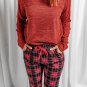 Solid Long Sleeve Top and Plaid Pants Loungewear